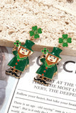 Dark Green St Patricks Day Enameled Leprechaun Drop Earrings