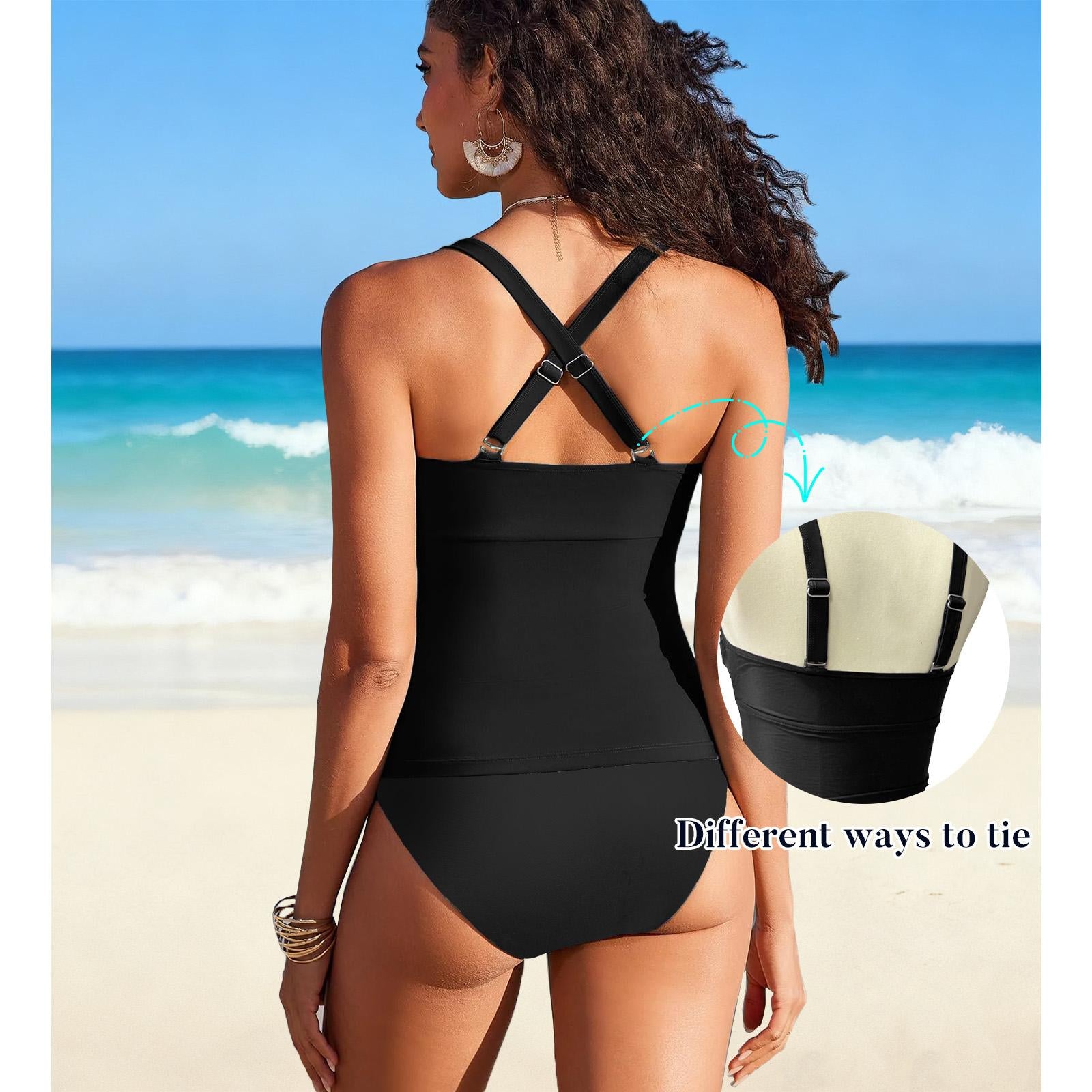 Women's 2-Piece Elastane Bikini Set - Over-the-Shoulder Strappy Deep V Spaghetti Strap, Breathable Quick Dry, Triangle Solid Color & Leopard Print High Waisted Swimsuit for Beach