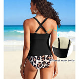 Women's 2-Piece Elastane Bikini Set - Over-the-Shoulder Strappy Deep V Spaghetti Strap, Breathable Quick Dry, Triangle Solid Color & Leopard Print High Waisted Swimsuit for Beach