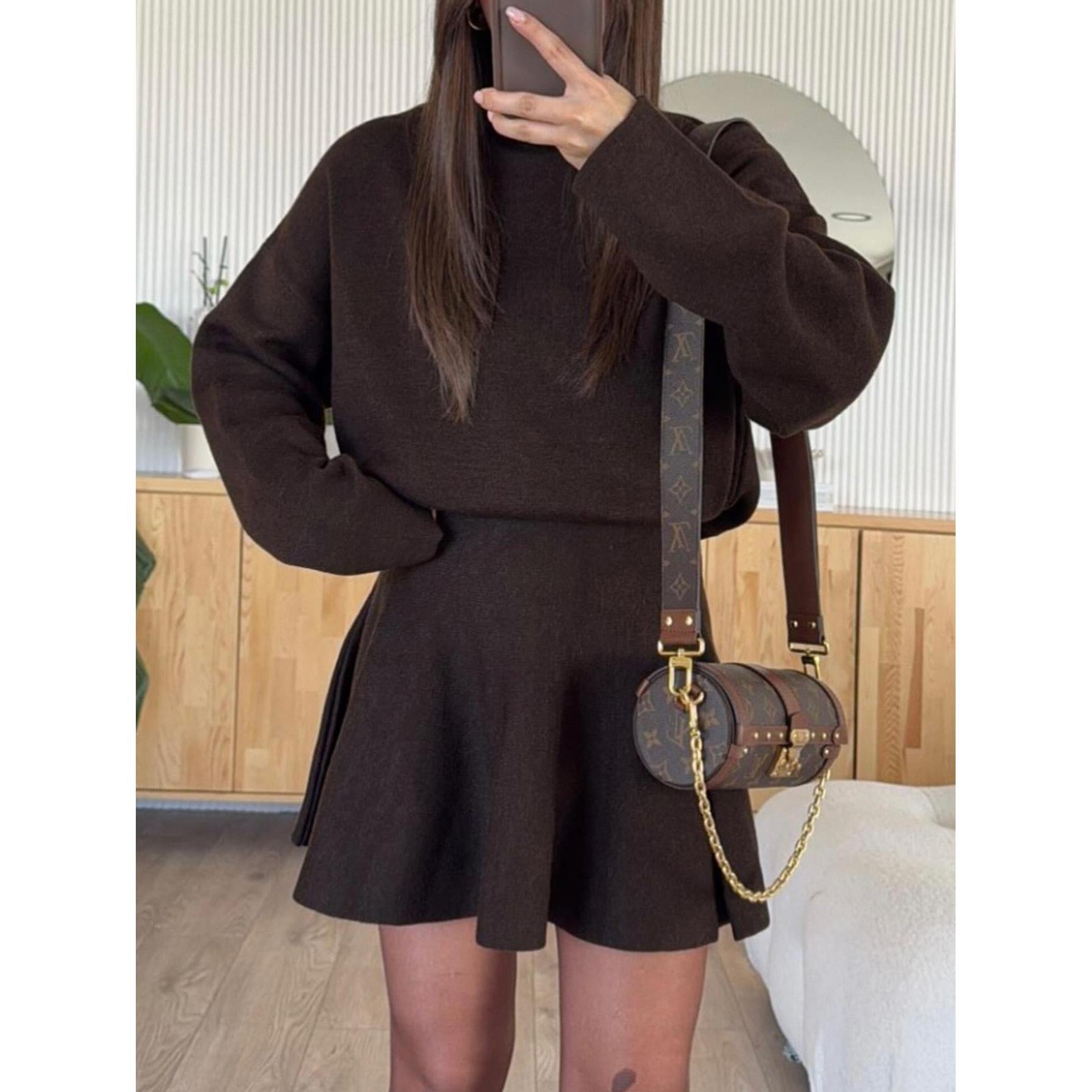 Women's Feminine Elegant 2-Piece Turtleneck Knit Outfit Set - Oversized Long Sleeve Soft Basic Sweater Top, High Waist Flared Mini Skirt for Fall Winter Casual Wear