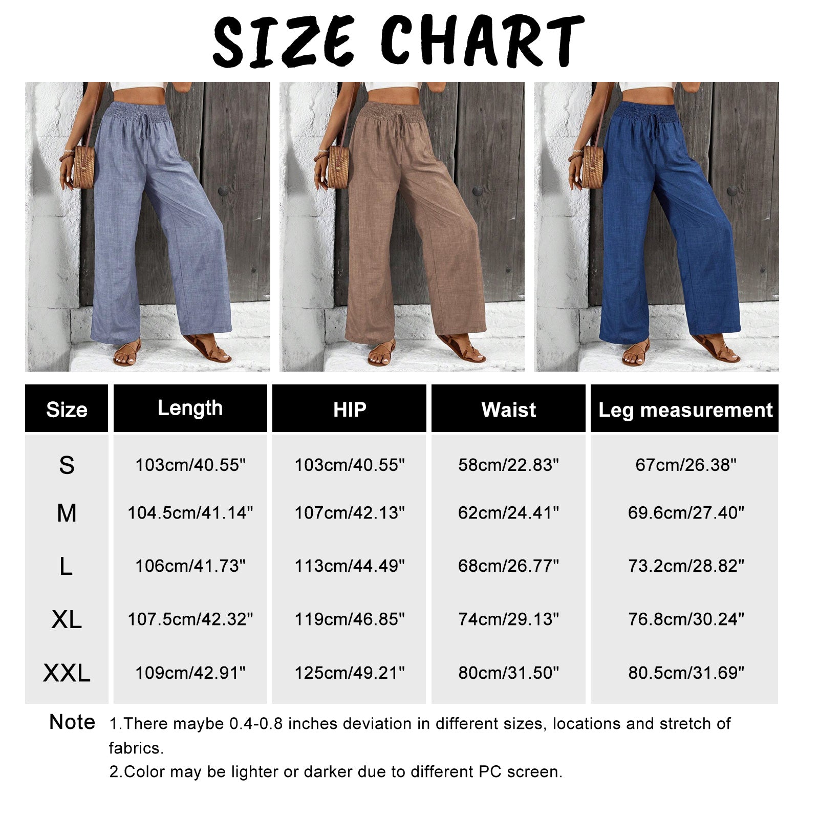 Womens Cotton Linen Pants High Waisted Wide Leg Trousers