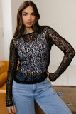 Black Leopard Pattern Sheer Mesh Long Sleeve Top