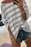 Purple Stripe Oversize Drop Shoulder Long Sleeve Casual Top