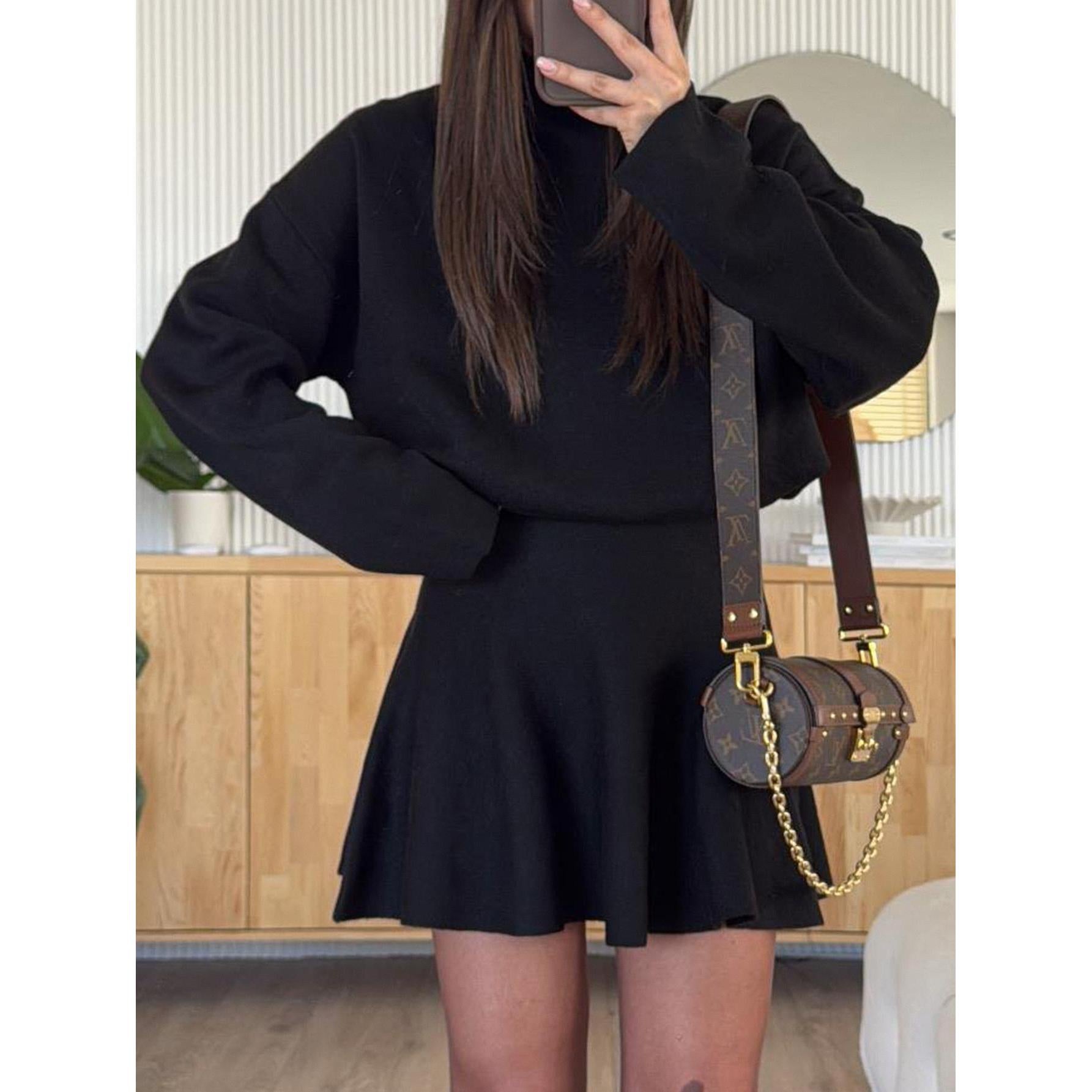 Women's Feminine Elegant 2-Piece Turtleneck Knit Outfit Set - Oversized Long Sleeve Soft Basic Sweater Top, High Waist Flared Mini Skirt for Fall Winter Casual Wear