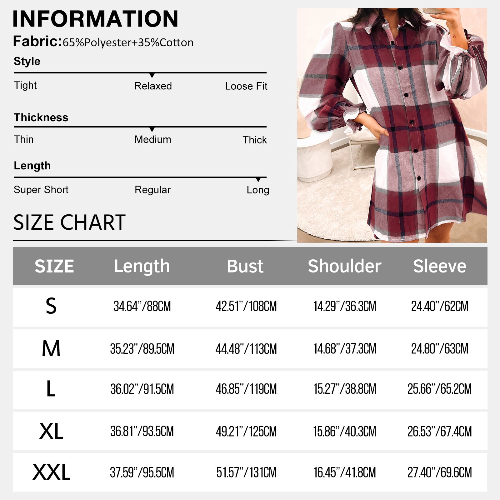 Women's Long Sleeve Flannel Plaid Button Down Shirts Lapels Casual Blouse