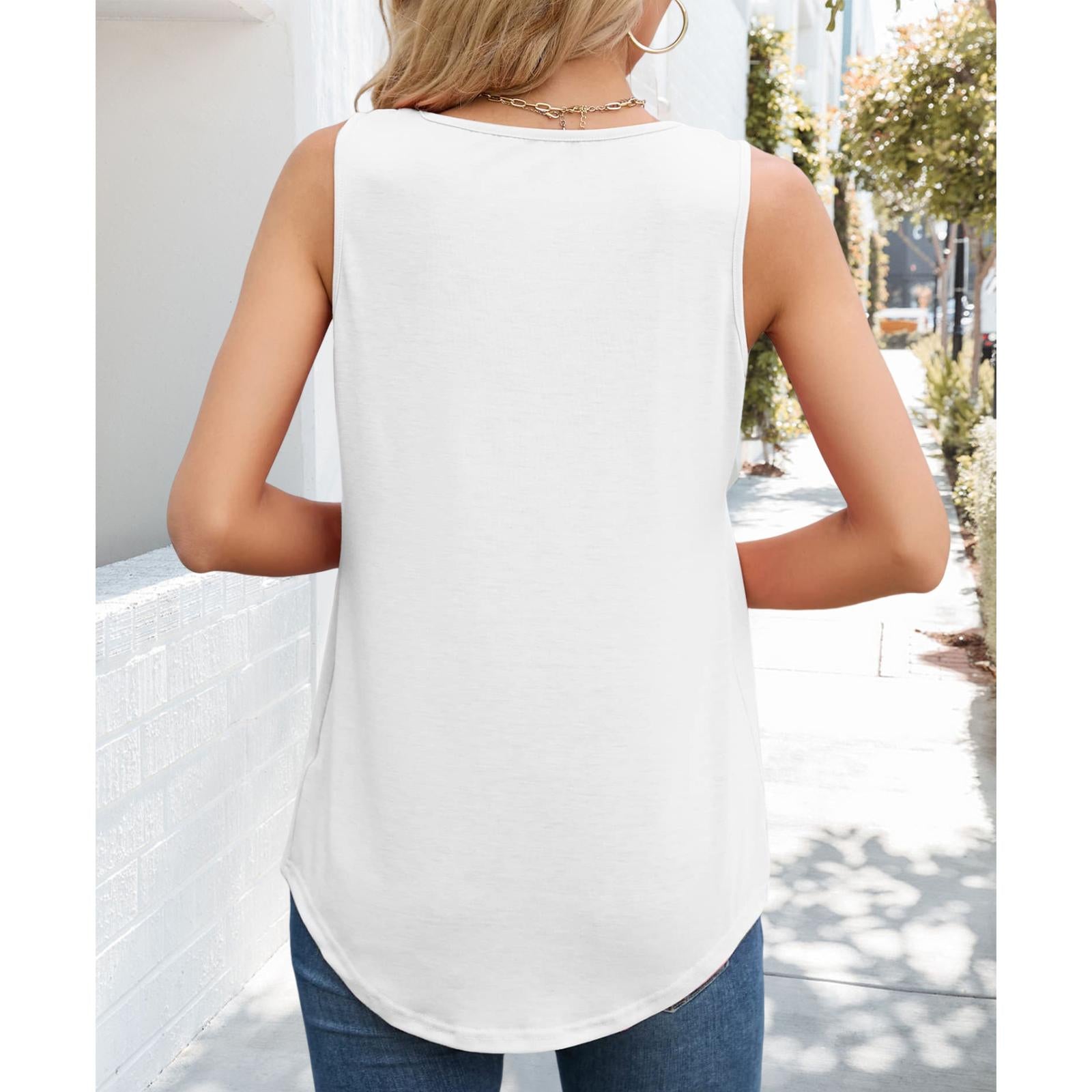Women Square Neck Pleated Tank Top Loose Curved Hem Sleeveless Shirts Casual Summer Flowy Camisole Tops