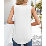 Women Square Neck Pleated Tank Top Loose Curved Hem Sleeveless Shirts Casual Summer Flowy Camisole Tops