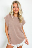 Dark Khaki Twisted Rib Wide Sleeve Crew Neck T Shirt