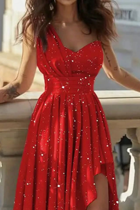 Women's Slanted Shoulder High-waisted Dress