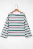 Purple Stripe Oversize Drop Shoulder Long Sleeve Casual Top