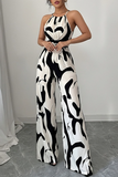 Women Crew Neck Printed Sleeveless Jumpsuit