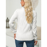 Women Wavy Textured Crew Neck Long Sleeve Top, Casual Lantern Sleeve Loose Fit Solid Color Basic Blouse, Fall Daily Wear Shirts