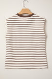Red Stripe Ribbed Round Neck Trim Loose Tank Top
