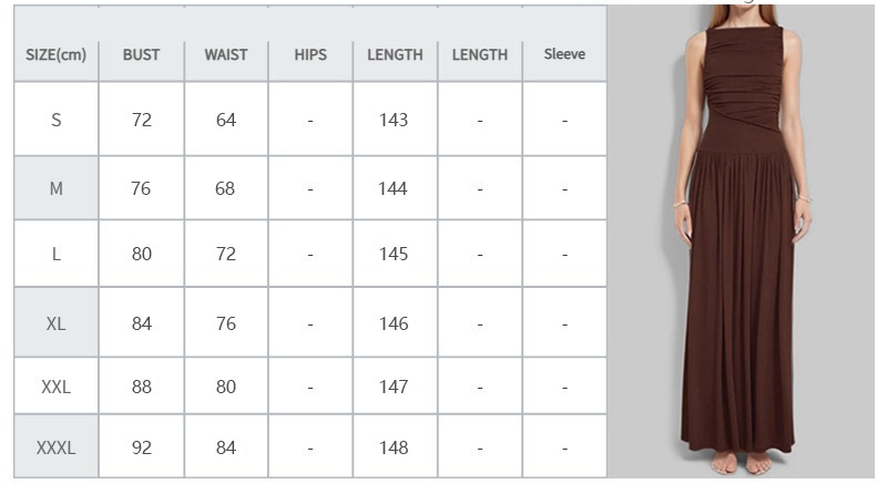 Women Solid Color Pleated Waist Dress Long Dress