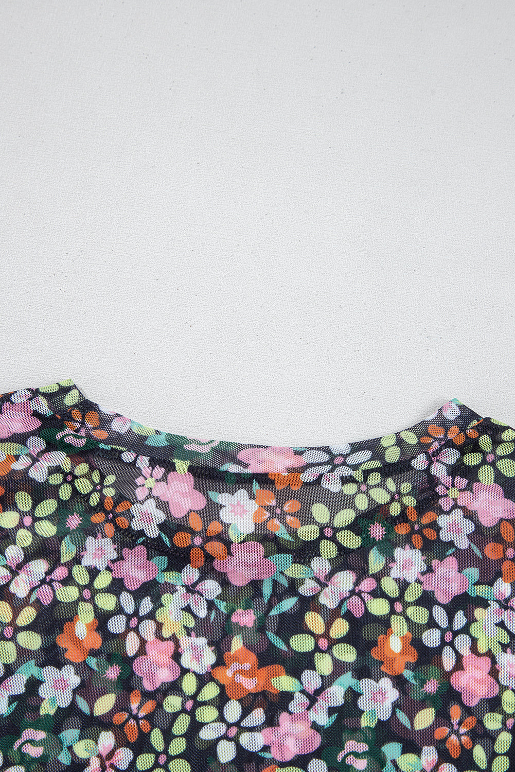 Black Sheer Floral Mesh Round Neck T Shirt