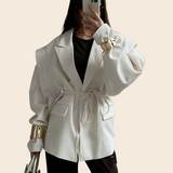 Women's Solid Color Lace-up Suit Collar Coat