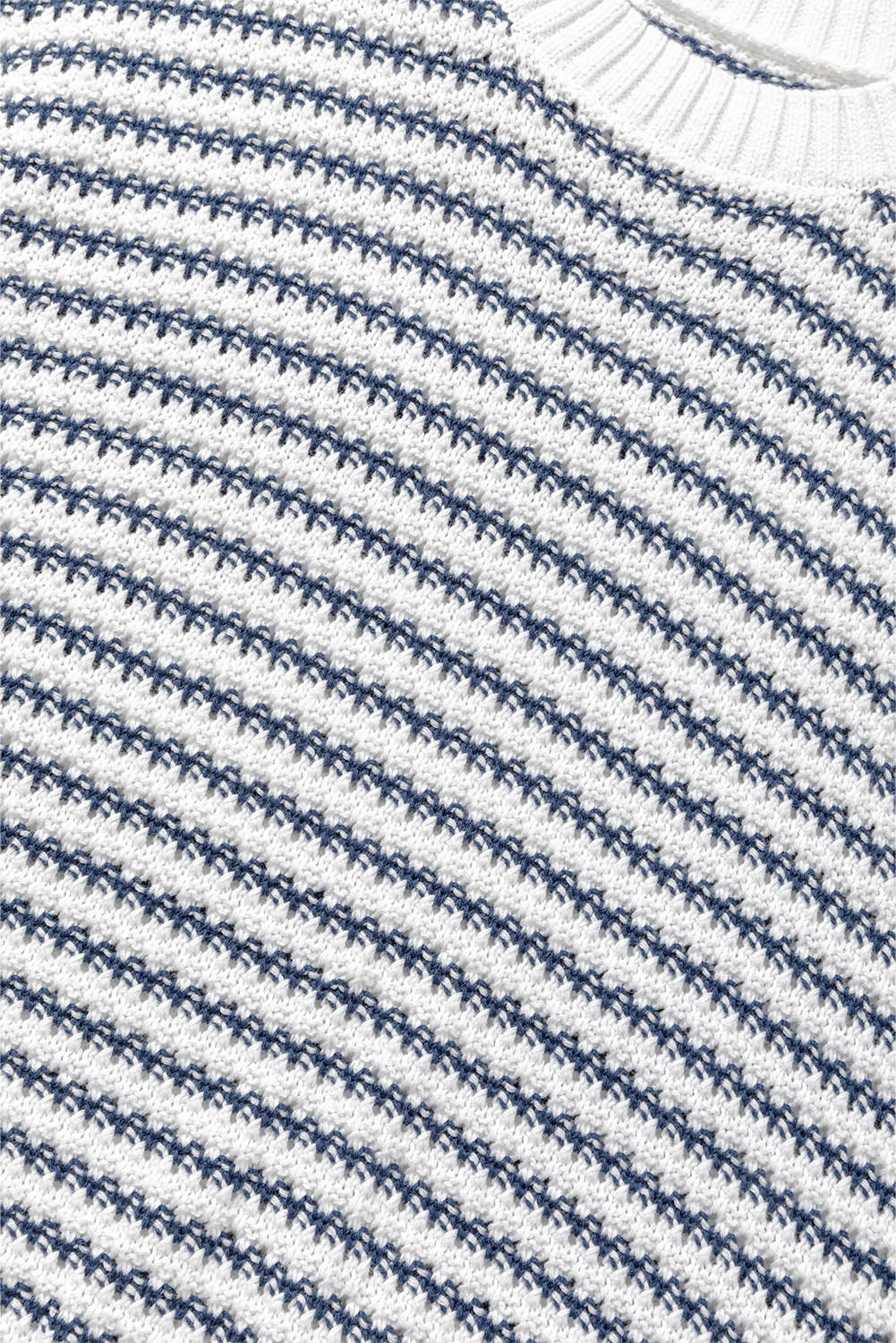 Blue Stripe Ribbed Trim Loose Fit Knitted Sweater Vest