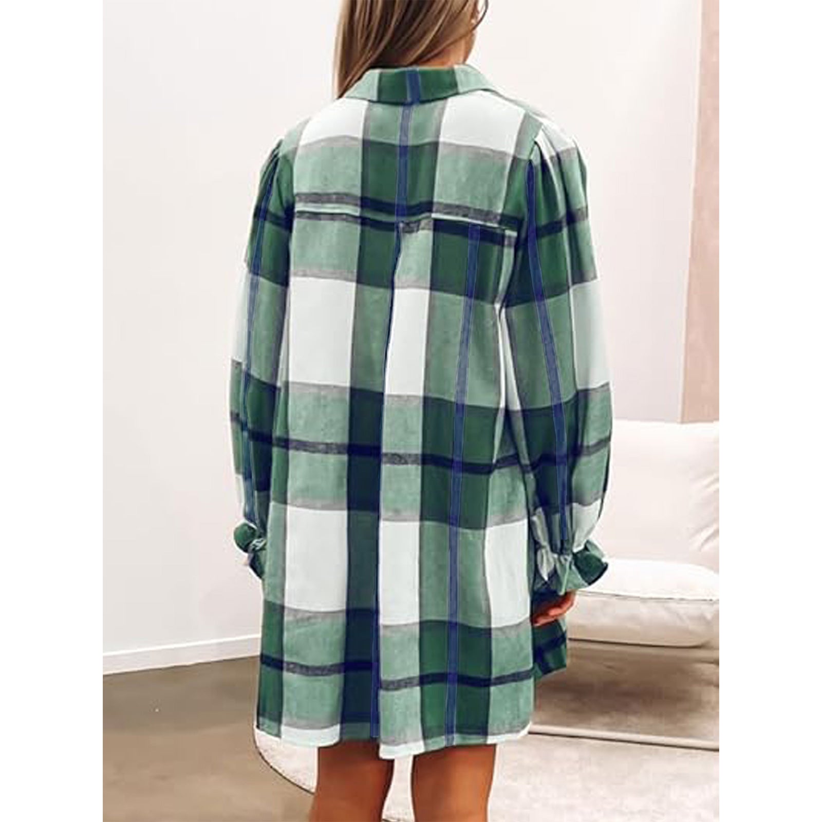 Women's Long Sleeve Flannel Plaid Button Down Shirts Lapels Casual Blouse