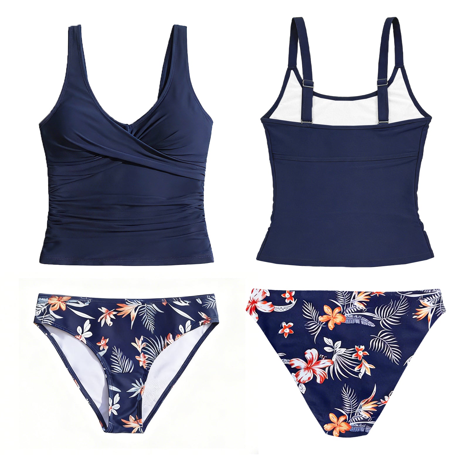 Two-piece Swimsuit Women's Tummy Tuck Top with Sexy Bikini Bottoms