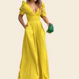 Women's Solid Color Slim-Fit Short Sleeve Wide Leg Jumpsuit
