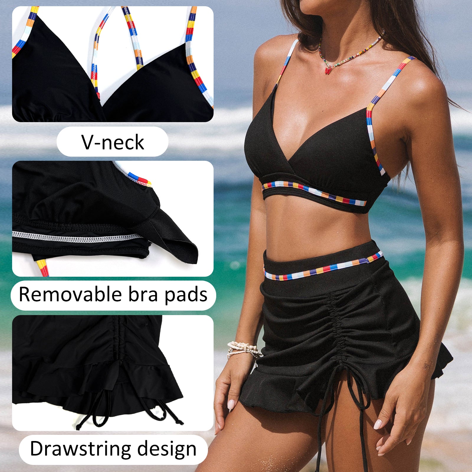 Solid Color Sexy Gathering Skirt Fashionable Women's Split Swimsuit