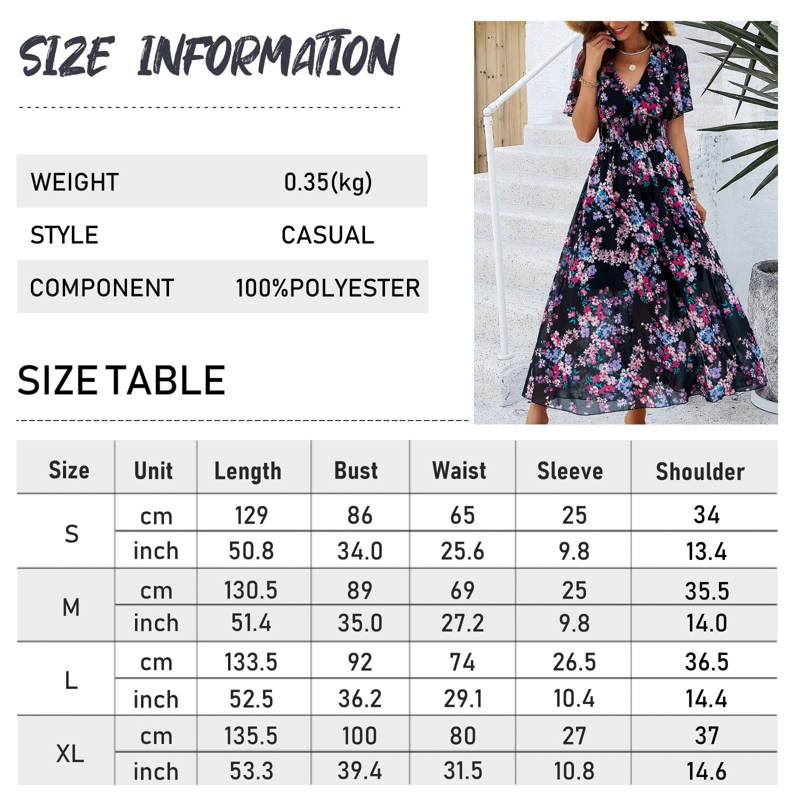 Lady's Elegant Casual Polyester Dress - Short Sleeves, V-Neck, Ditsy Floral Print, A-Line, Bohemian Style, Pull-On, Machine Washable Casual Wear for Summer Vacation Beach