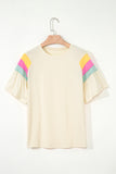 White Color Block Stitched Sleeve Loose T Shirt