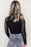 Black Leopard Mesh Patchwork Knit Long Sleeve Top
