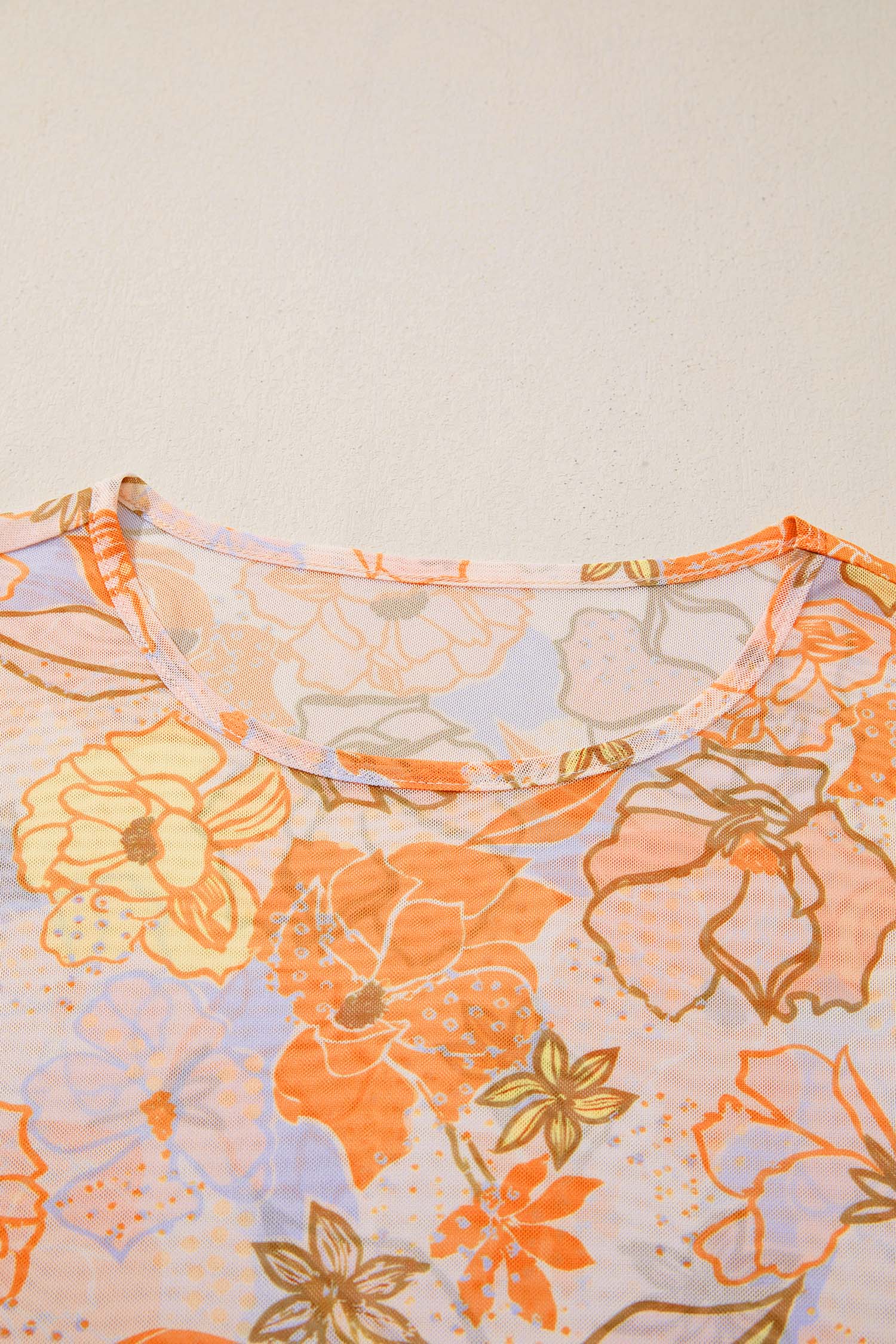 Multicolour Floral Print Lettuce Trim Slim Long Sleeve Top