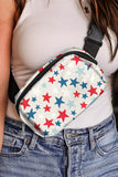 White Star Printed Buckle Strap Flag Day Crossbody Bag