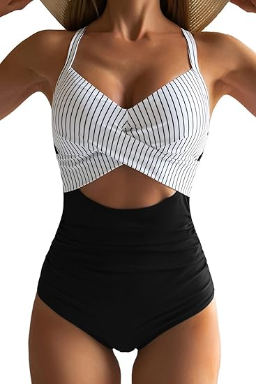 Women's One Piece Swimsuits Tummy Control Cutout High Waisted