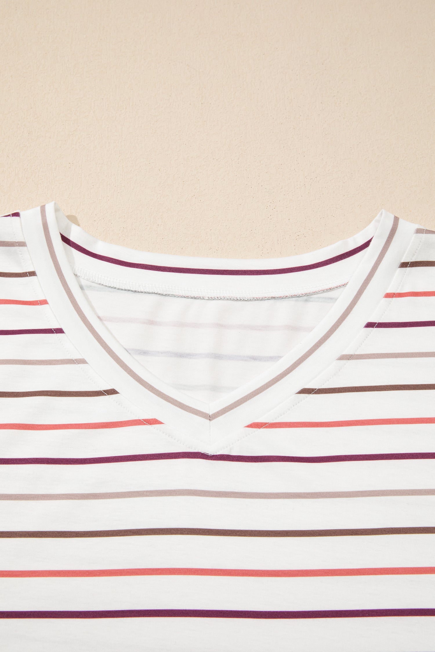 White Stripe V Neck Casual Plus Size Tee