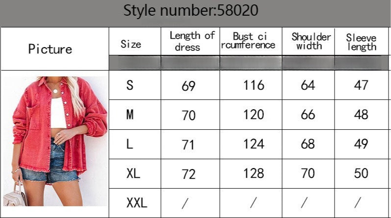 Womens Long Sleeve Rough Ripped Denim Jacket Jacket