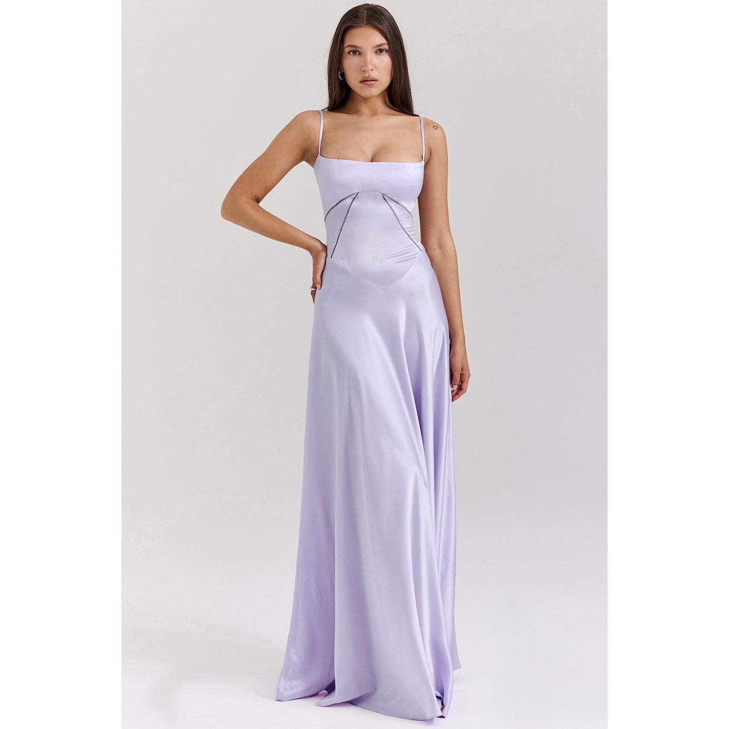 Women Satin Spaghetti Strap Maxi Dress Square Neck Corset Lace Up Back Formal Evening Gown Wedding Guest Prom Party Long Dre. sss